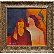 Portrait of Two Girls with a flying bird - Isabelle Birgan Lebedeff