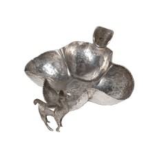 Antique Folk Art Hand Hammered Peruvian Silver Llama Ash Tray with1906 Coin Jutting and Applied Llama