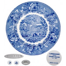 Vintage Wedgwood Dark Blue Floral & Landscape Dinner Plate