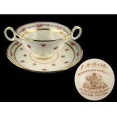 Vintage Cauldon K3616 Brown Westhead Handled Bouillon Cup and Saucer Set