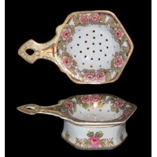 Porcelain Floral and Heavy Gold Trim Tea Strainer