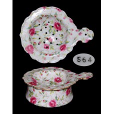 Porcelain Rose Floral and Gold Trim Tea Strainer