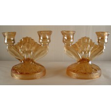 Jeanette Glass Iridescent Double Candleholders Set