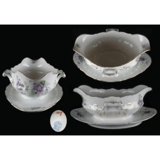 L S & S Purple Floral Gravy Boat with Underplate