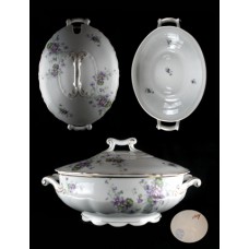 L S & S Purple Floral Covered Oval Vegetable Bowl
