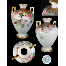 Antique Nippon Hand Painted Pink Floral Vase