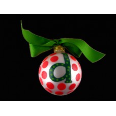 Vintage Coton Pottery Painted Green "d" Polka Dot Ornament
