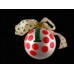 Coton Pottery Hand Painted Green "i" Initial and Red Polka Dots Holiday Ornament with Bow