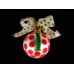 Coton Pottery Hand Painted Lime Green "l" and Red Polka Dot Holiday Ornament with Ribbon Bow