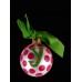 Coton Pottery Hand Painted Lime Green "y" with Red  Polka Dots Holiday Ornament with Ribbon