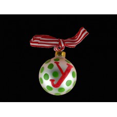 Vintage Coton Pottery Hand Painted Red  "y" with Green Polka Dot Holiday Ornament