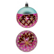 Round Aqua and Pink Glass Holiday Ornament