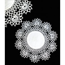 VIntage White Round Coaster with Crocheted Edge