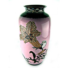 Antique Japanese Cloisonne Vase with Pink Background - Meiji Period