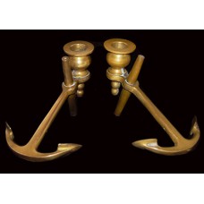 Vintage Pair of Brass Boat Anchor Candlesticks