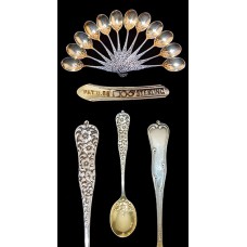 Antique Sterling Silver Rococo Dominick and Haff Chocolate Spoon Set