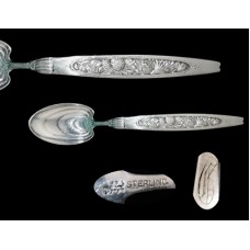 Sterling Silver Unknown Whiting Pattern with Floral (Chrysanthemum) Handle Demitasse Figural Shell Bowl Spoon - with Monogram