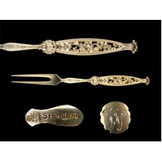Sterling Silver "No 1" Pierced Floral Whiting Division Individual Berry Fork - Lightly Goldwashed - with Monogram W