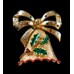 Holiday Bell Pin with Holly leaves and Rhinestones