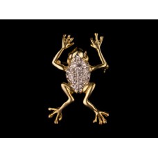 Unsigned Gold Frog Pin with Rhinestones