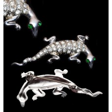 Gecko Lizard Crystal Rhinestone Silver Tone Pin