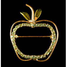Green Rhinestone and Gold Trim Apple Pin