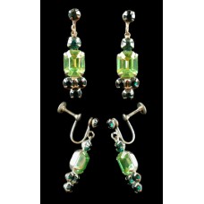 Vintage Two-Tone Green Rhinestone Drop Earrings